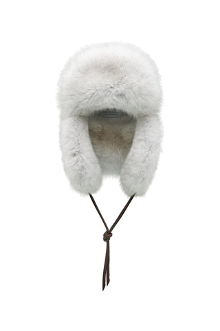 Karina Hat in Chocolate Textured Leather & Ivory Recycled Fur