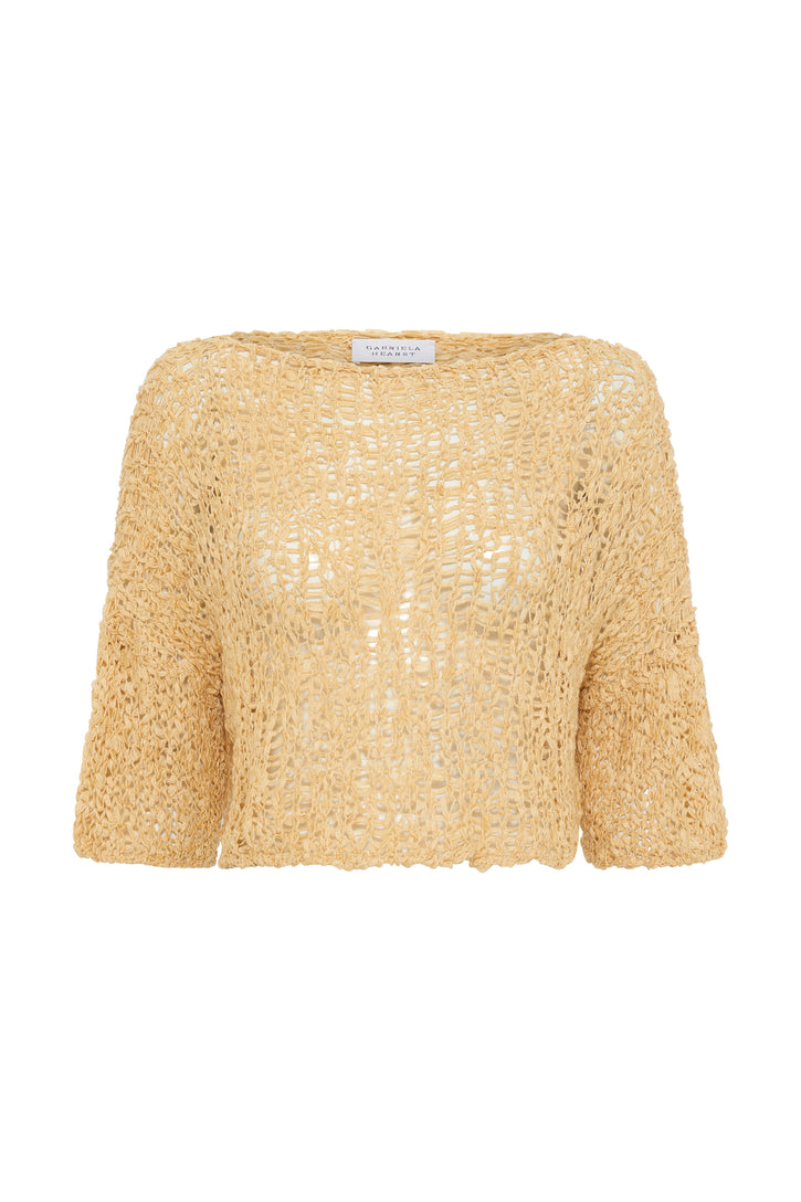 Chrysenta Knit Crop T-Shirt In Hay Silk Cashmere