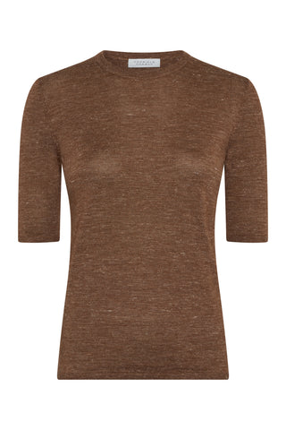 Chryse Knit T-Shirt in Chestnut Cashmere Silk with Hemp