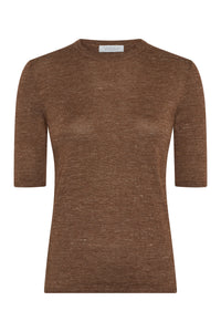 Chryse Knit T-Shirt in Chestnut Cashmere Silk with Hemp