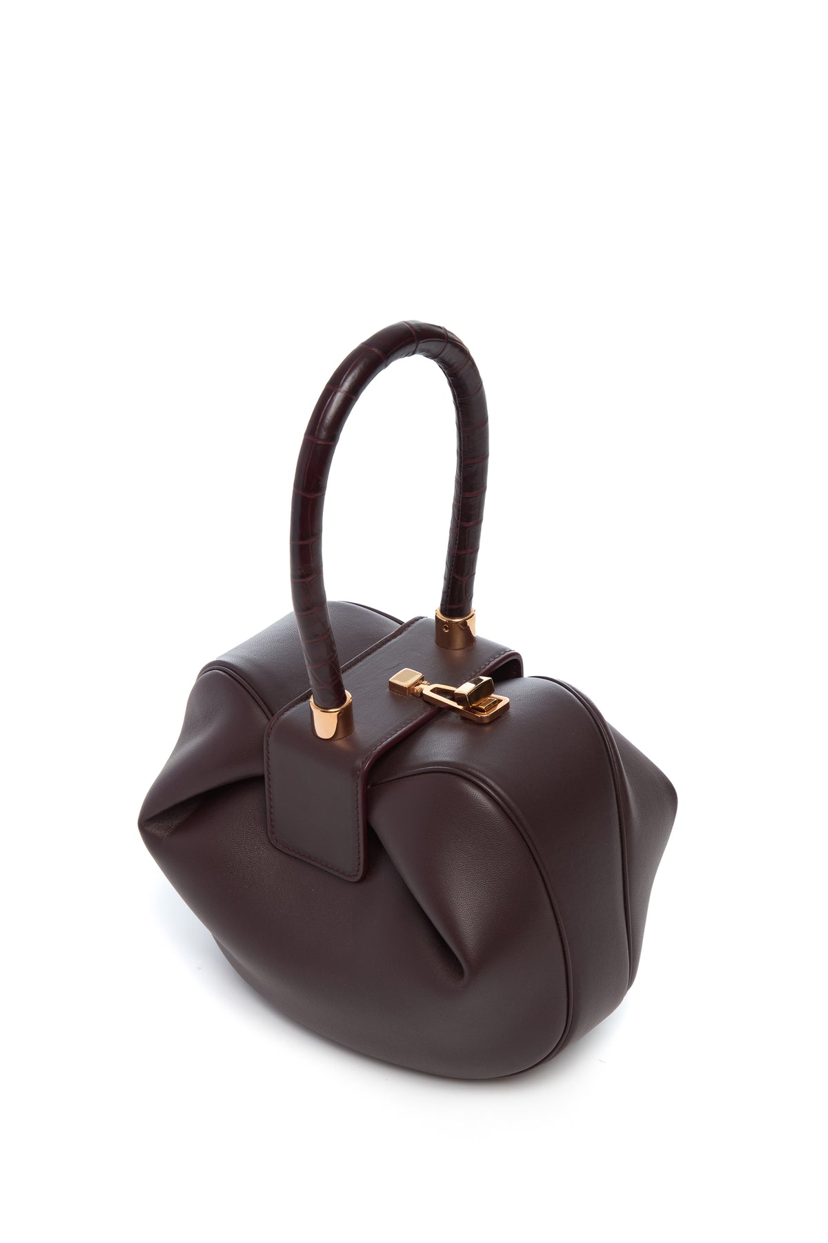 Nina Bag in Bordeaux Nappa Leather with Crocodile Leather Handle