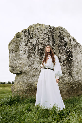 Ahmose Maxi Dress in White Aloe Linen