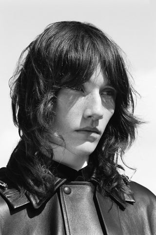 Black Leather Trench Coat - Portrait Detail | Gabriela Hearst
