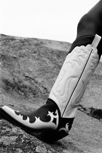 Capitana Cowboy Boot in White & Black Pearlized Leather