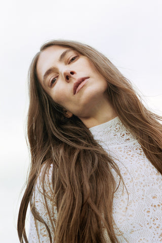White Crochet Top Look 47 - Portrait View | Gabriela Hearst