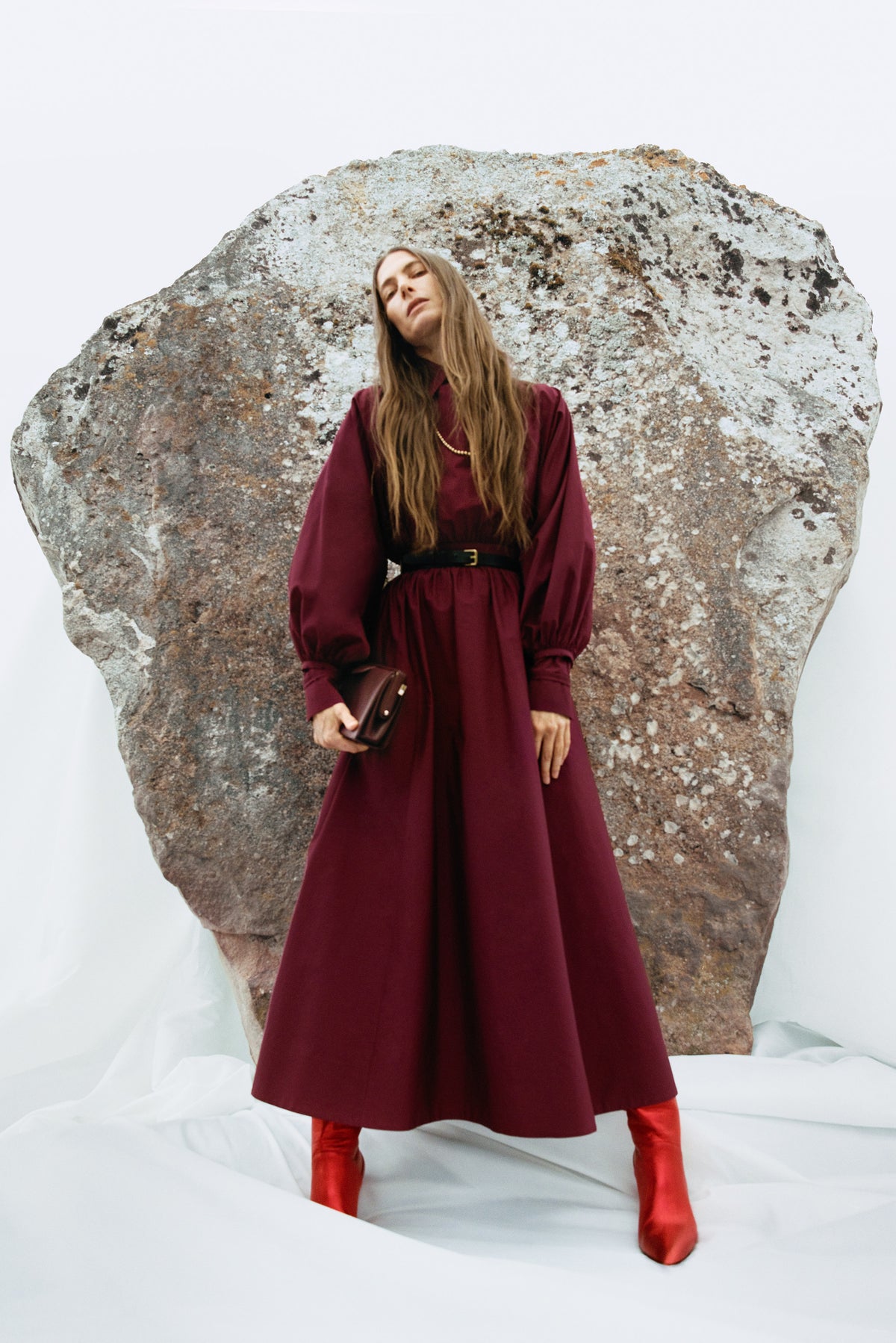 Ahmose Maxi Dress in Bordeaux Sea Island Cotton Poplin