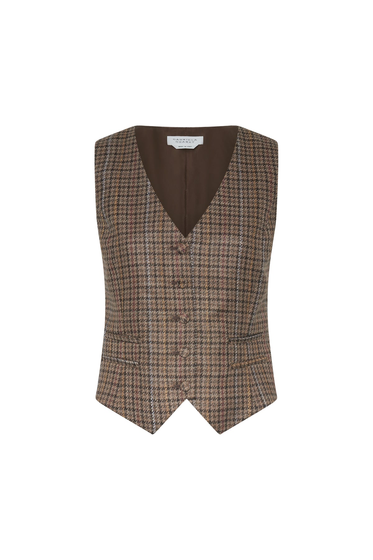 Coleridge Vest in Camel Multi Wool Silk Houndstooth
