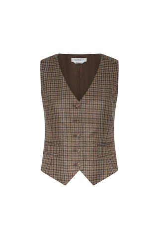 Coleridge Vest in Camel Multi Wool Silk Houndstooth