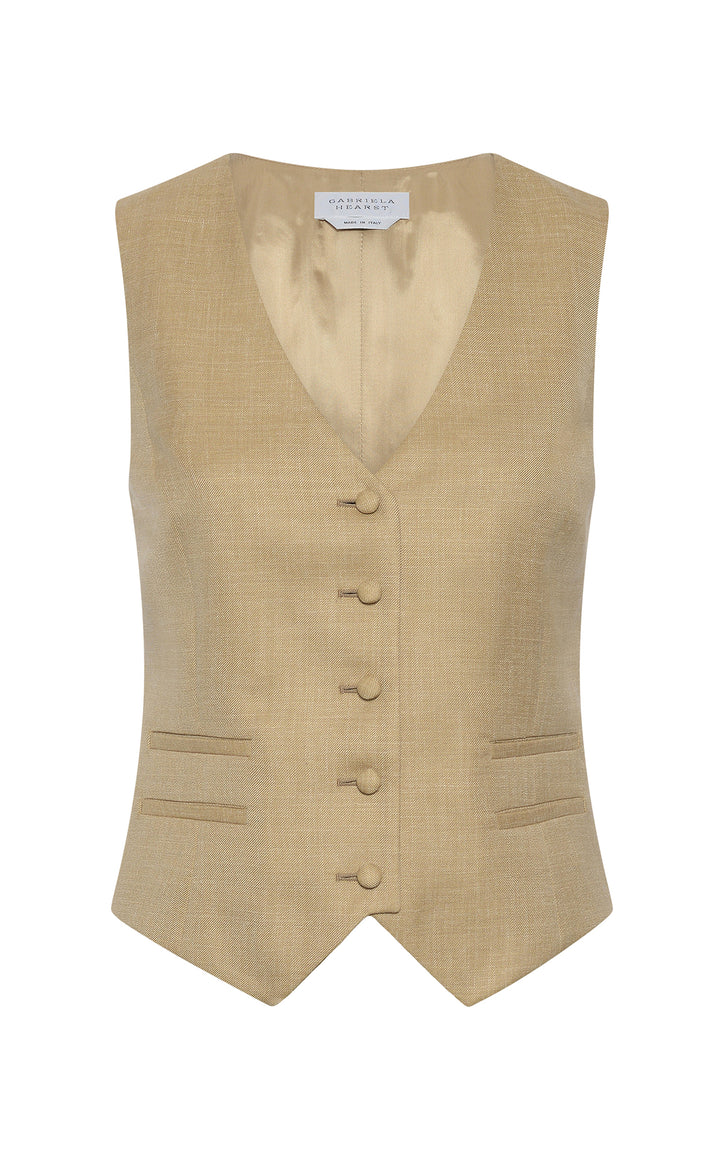 Coleridge Vest in Hay Virgin Wool Silk with Linen
