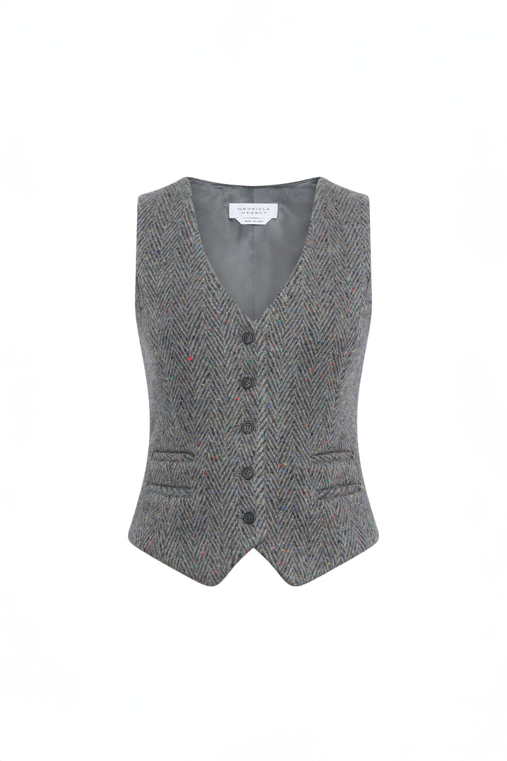 Coleridge Vest in Charcoal Multi Cashmere Wool Herringbone