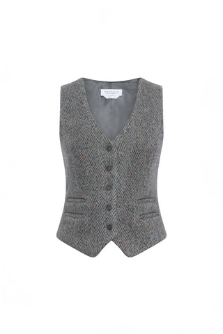 Coleridge Vest in Charcoal Multi Cashmere Wool Herringbone