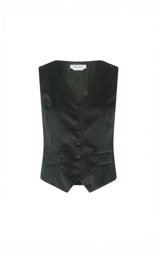 English Green Sea Island Cotton Corduroy Coleridge Vest - Front View | Gabriela Hearst