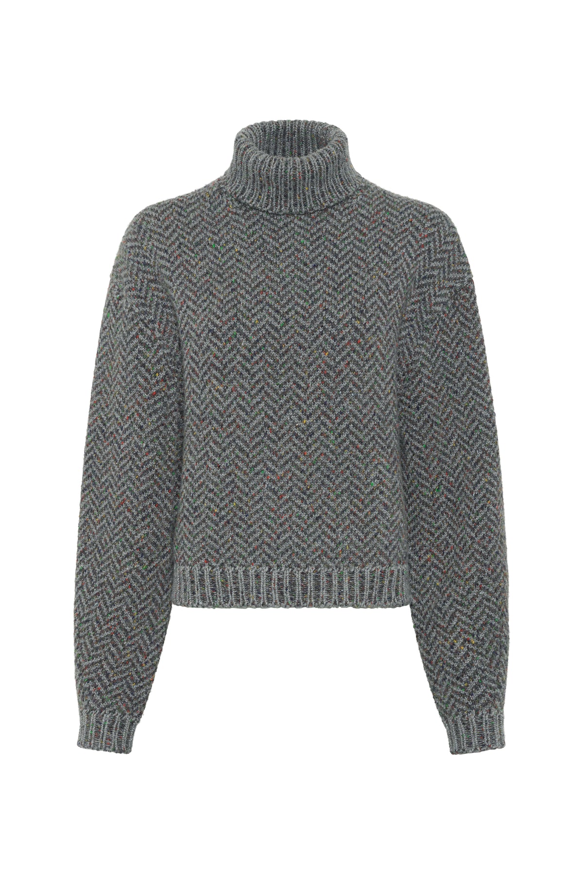 Courtney Turtleneck Sweater in Charcoal Multi Aran Cashmere