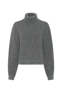 Courtney Turtleneck Sweater in Charcoal Multi Aran Cashmere
