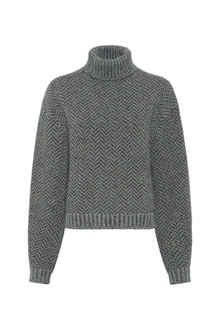 Courtney Knit Turtleneck in Charcoal Multi Aran Cashmere Herringbone
