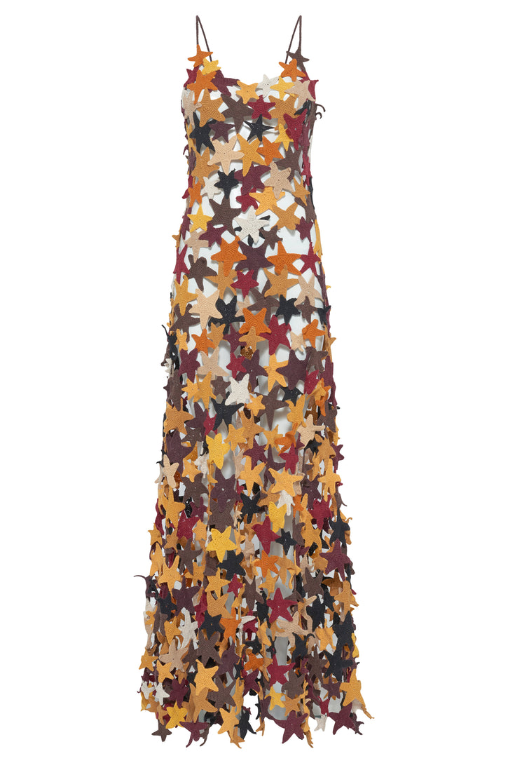 Yeshara Crochet Dress in Cognac Multi Cashmere
