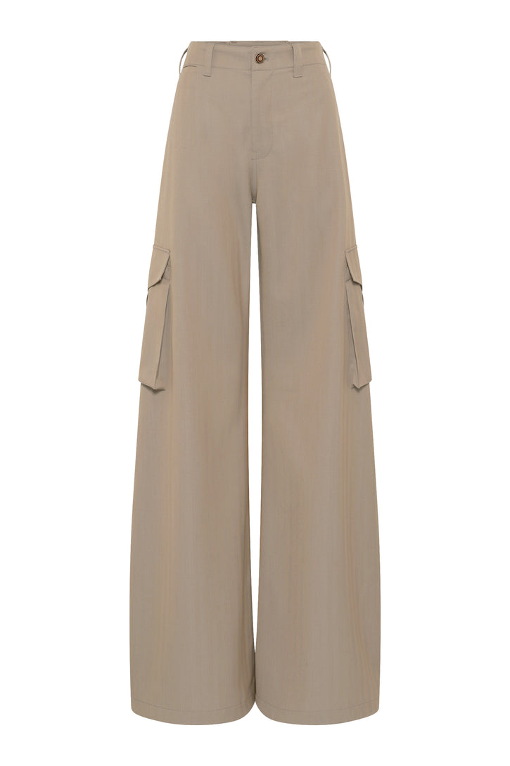 Eos Barrel-leg Cargo Pant in Camel Cross-dyed Wool