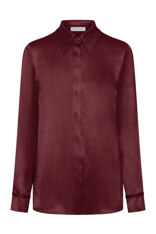 Cruz Shirt in Bordeaux Silk Satin