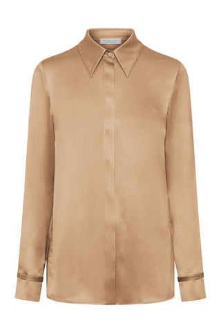 Cruz Shirt in Camel Silk Satin