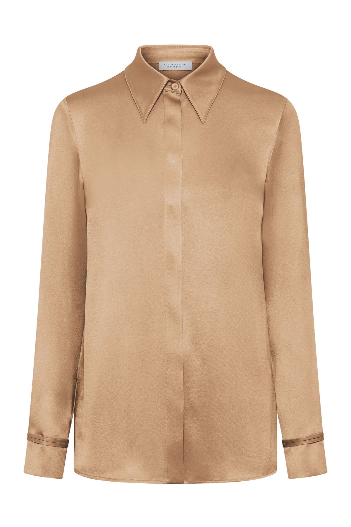 Cruz Shirt in Camel Silk Satin 38 / Camel