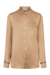 Cruz Shirt in Camel Silk Satin