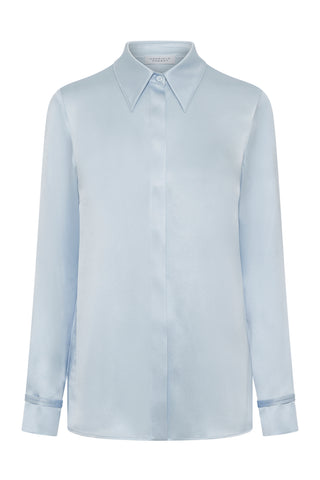 Cruz Shirt in Light Blue Silk Satin