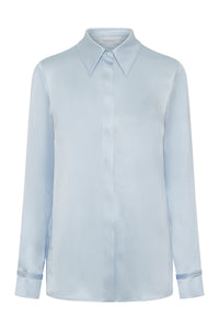 Cruz Shirt in Light Blue Silk Satin
