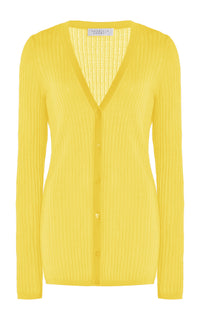 Emma Pointelle Knit Cardigan in Goldenrod Cashmere Silk