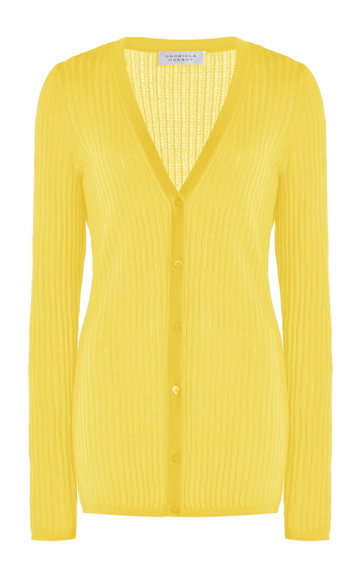 Emma Pointelle Knit Cardigan in Goldenrod Cashmere Silk