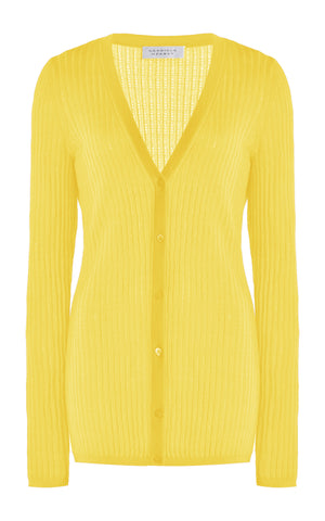 Emma Pointelle Knit Cardigan in Goldenrod Cashmere Silk