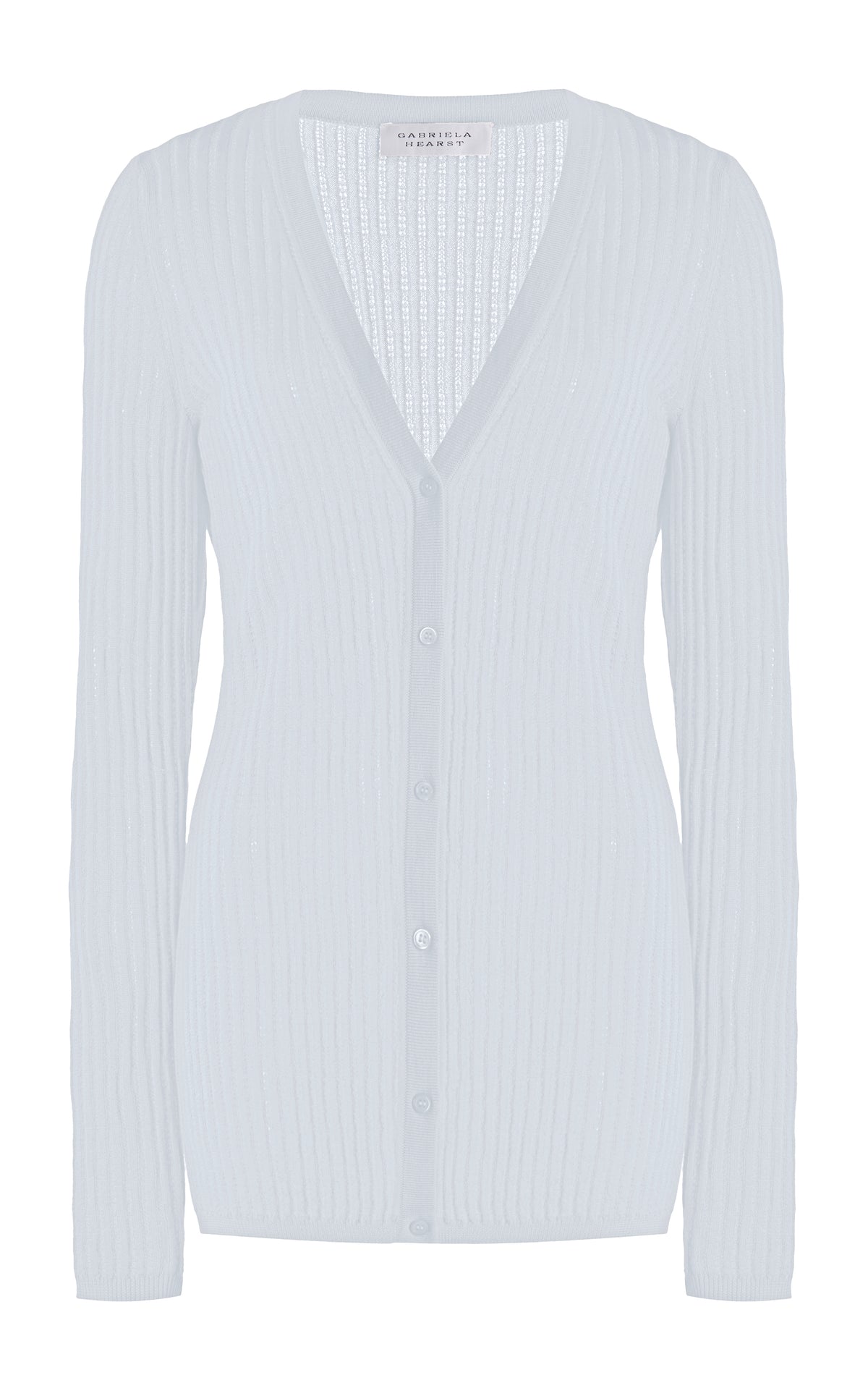 Emma Pointelle Knit Cardigan in Light Blue Cashmere Silk