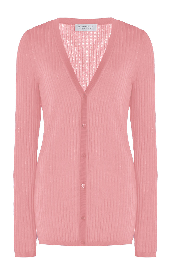 Emma Pointelle Knit Cardigan in Rosa Cashmere Silk