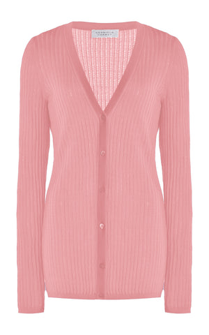 Emma Pointelle Knit Cardigan in Rosa Cashmere Silk