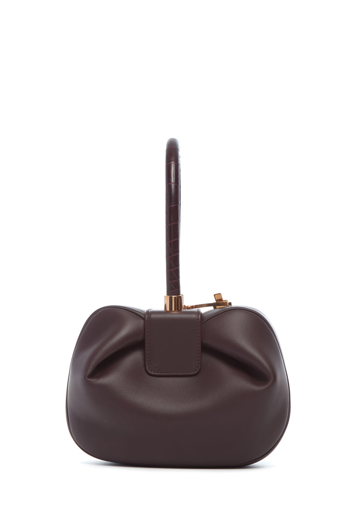 Nina Bag in Bordeaux Nappa Leather with Crocodile Leather Handle
