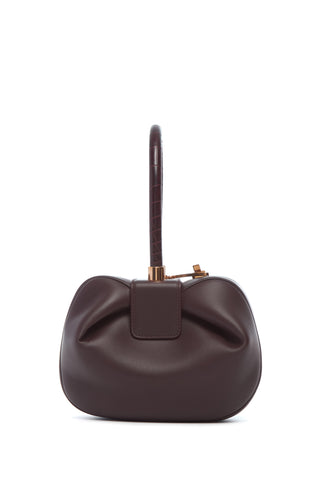 Nina Bag in Bordeaux Nappa Leather with Crocodile Leather Handle