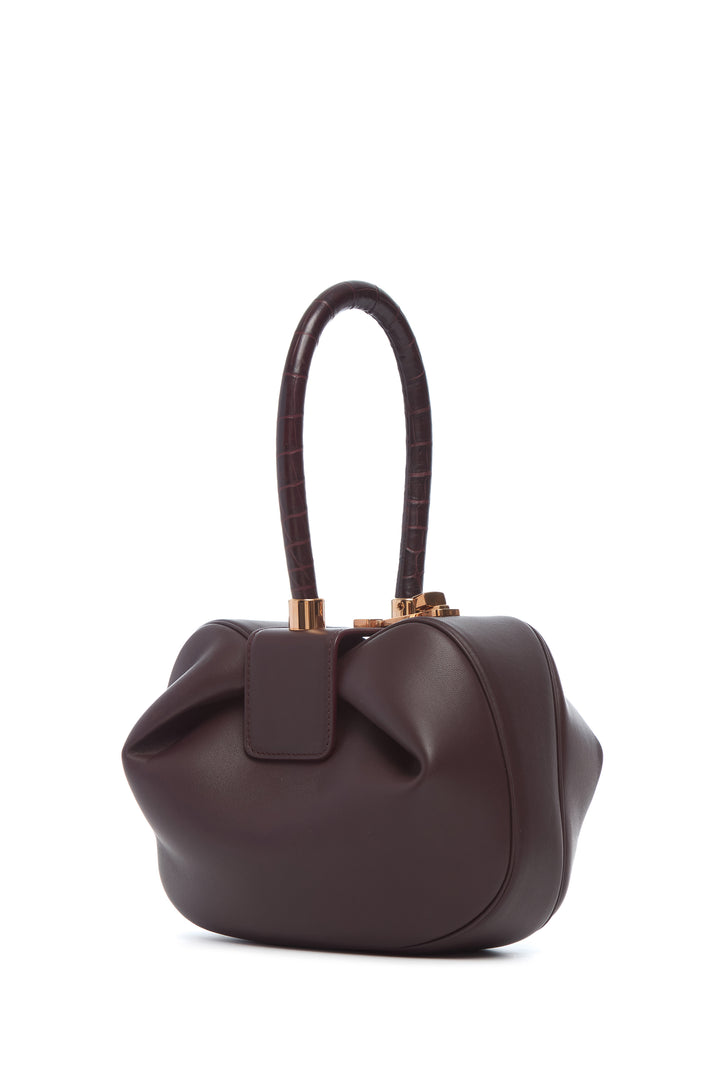 Nina Bag in Bordeaux Nappa Leather with Crocodile Leather Handle