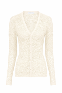 Ultraris Lace Knit Cardigan in Off White Virgin Wool