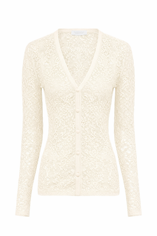 Ultraris Lace Knit Cardigan in Off White Virgin Wool