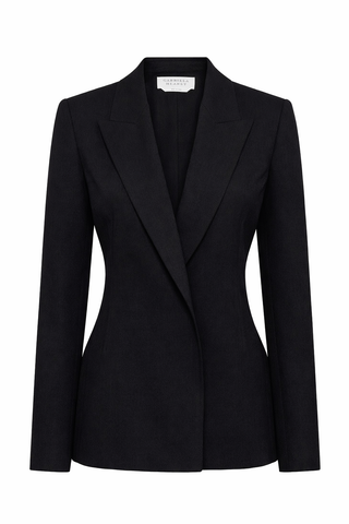 Black Virgin Wool Aleah Blazer - Front View Double-Breasted Peak Lapel | Gabriela Hearst