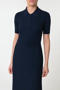 Amor Knit Midi Dress in Dark Navy Cashmere Silk