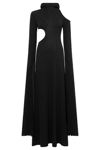 Black Mulberry Silk Daya Cutout Knit Hoodie Maxi Dress - Flat Lay | Gabriela Hearst