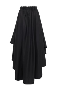 Dea Pleated Maxi Skirt in Black Virgin Wool Silk Linen