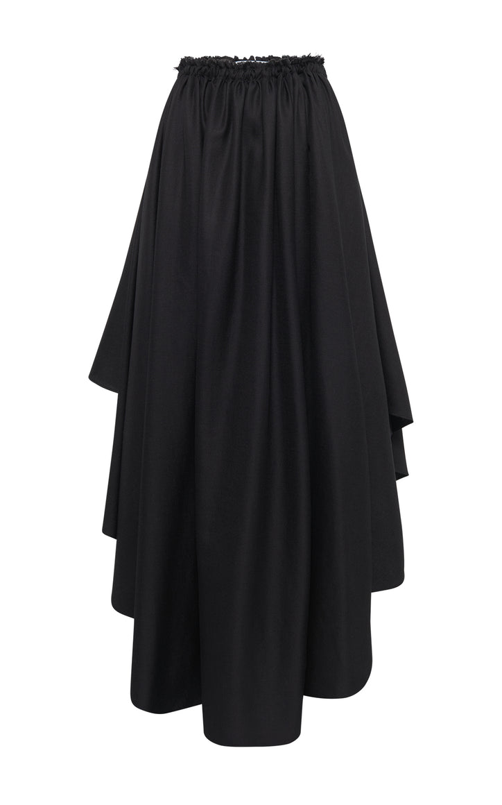 Dea Pleated Skirt in Black Virgin Wool Silk Linen