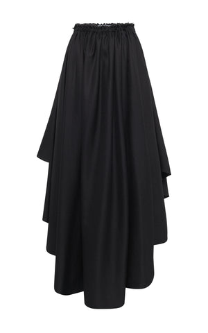 Dea Pleated Maxi Skirt in Black Virgin Wool Silk Linen