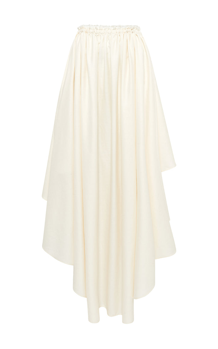 Dea Pleated Skirt in Ivory Virgin Wool Silk Linen