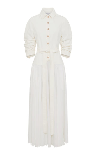 White Recycled Cotton Denim Delyth Shirtdress - Full Length Product View | Gabriela Hearst