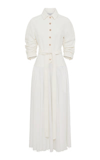 Delyth Dress in White Recycled Cotton Denim