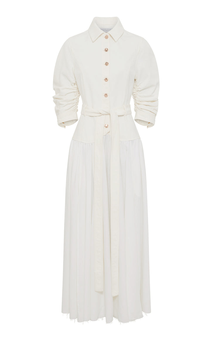 Delyth Dress in White Recycled Cotton Denim