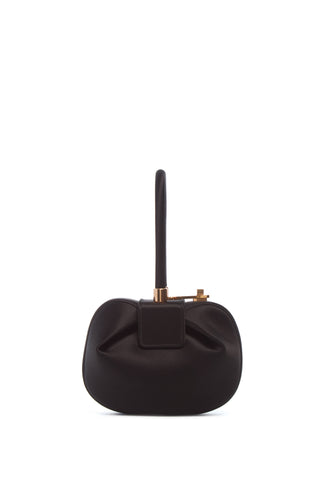 Black Satin Demi Bag - Back View Showing Round Pouch Silhouette and Top Handle | Gabriela Hearst