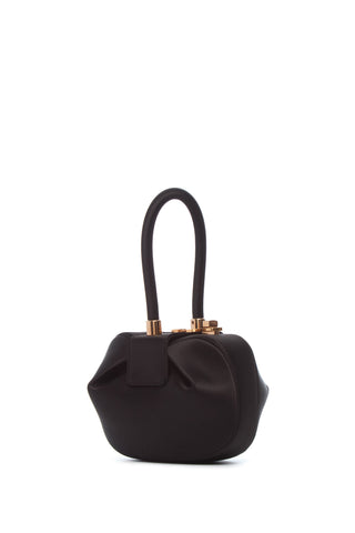 Black Satin Demi Bag - Three-Quarter Front View with Rose Gold Turnlock | Gabriela Hearst